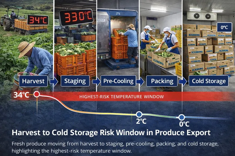 Harvest to cold storage risk window in produce export