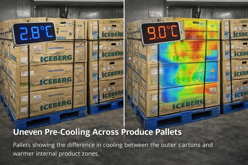 Uneven pre-cooling across produce pallets