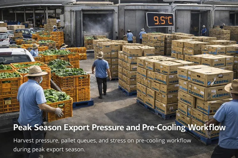 Peak season export pressure and pre-cooling workflow