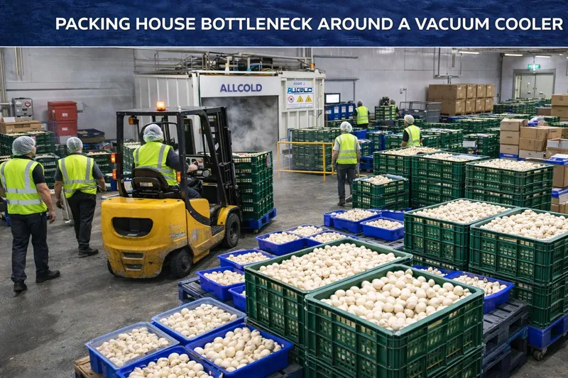Packing house bottleneck around a vacuum cooler