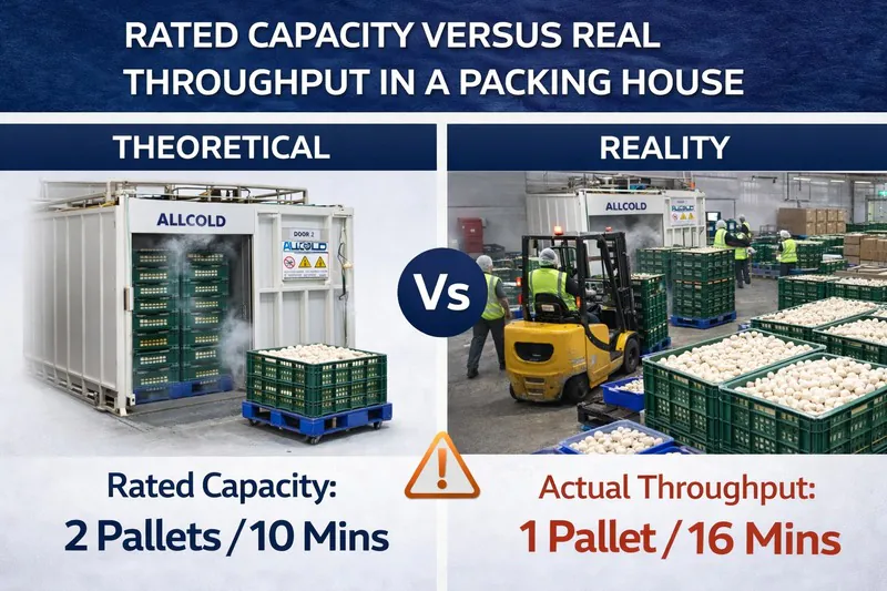Rated capacity versus real throughput in a packing house