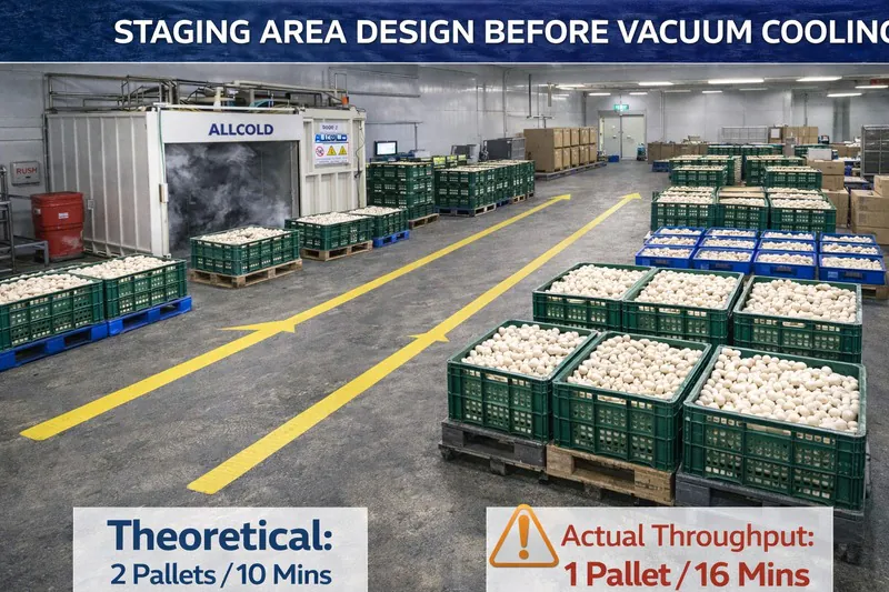 Staging area design before vacuum cooling