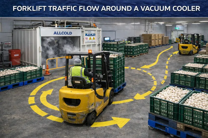 Forklift traffic flow around a vacuum cooler