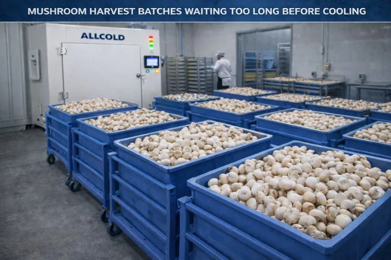 Mushroom harvest batches waiting too long before cooling