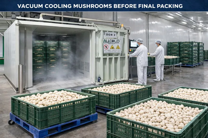Vacuum cooling mushrooms before final packing