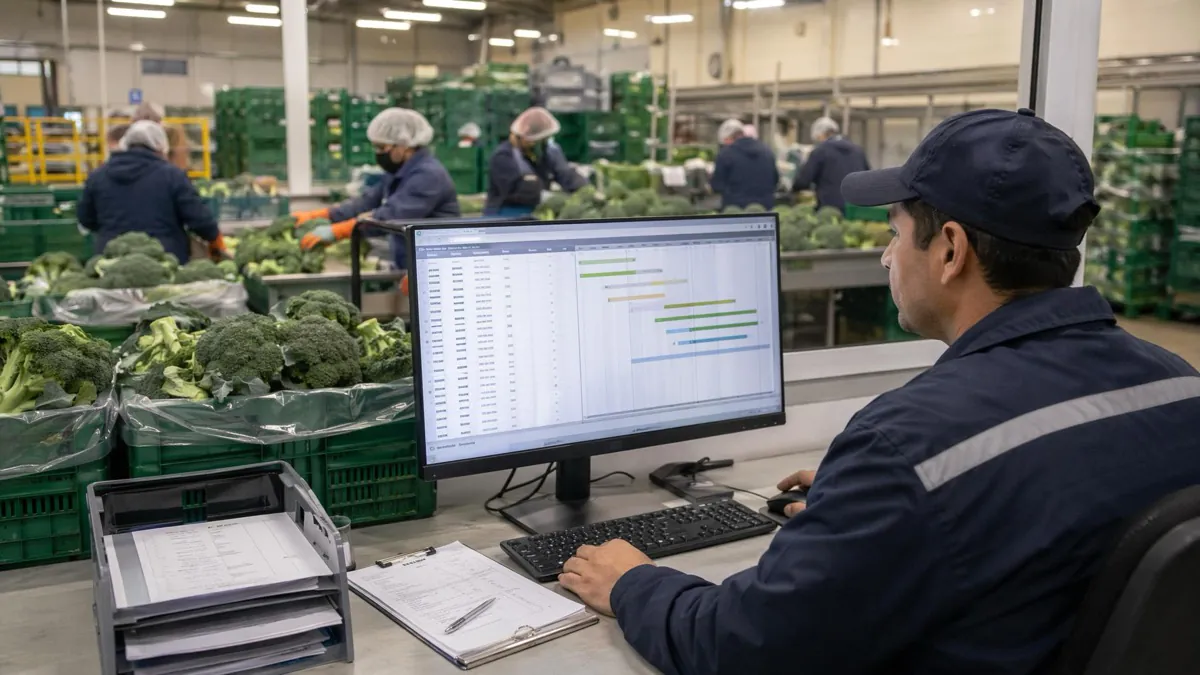 Broccoli export operation tracking harvest time and pre-cooling interval per batch