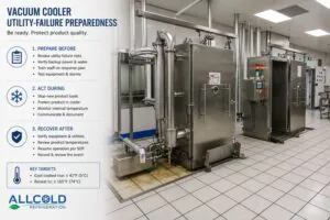 Central kitchen preparing cooked rice trays and records for vacuum-cooling validation