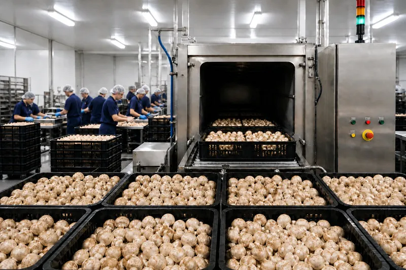 Peak harvest batch pressure at the mushroom vacuum cooler entry point