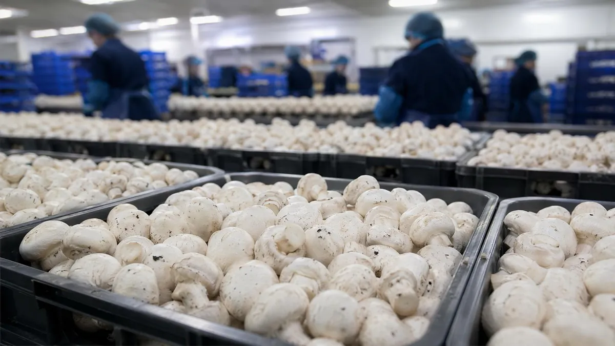 Fresh mushrooms respiring rapidly after harvest at ambient temperature