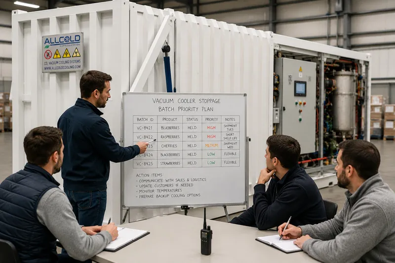 Operations team setting batch priorities during a vacuum cooler stoppage.