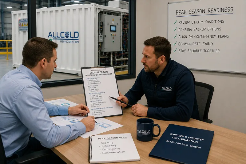 Supplier and exporter reviewing vacuum cooler utility conditions before peak season.