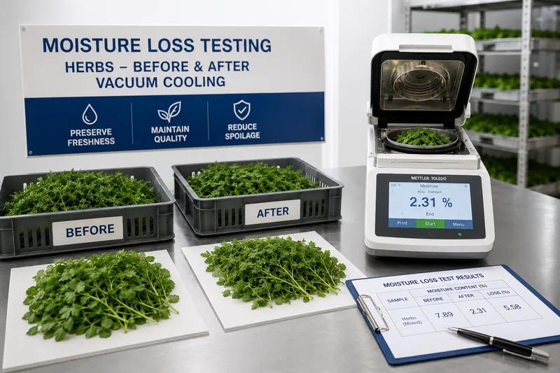 Moisture loss testing for herbs before and after vacuum cooling