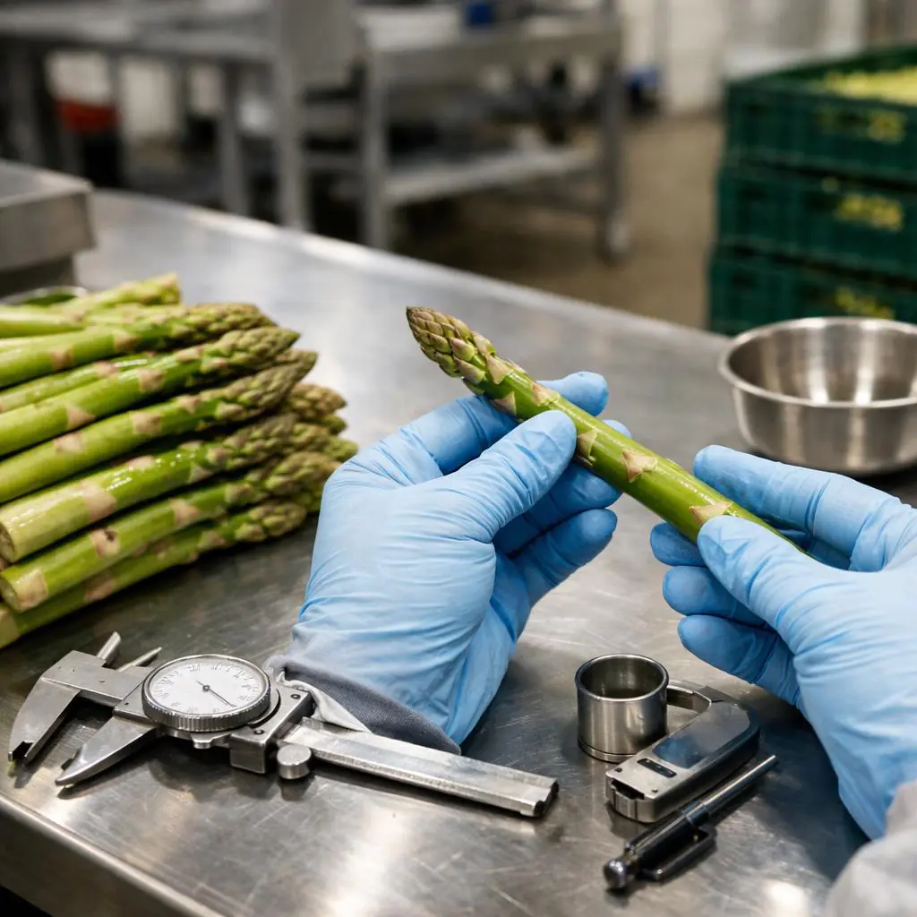 Quality inspection of asparagus tips before export packing