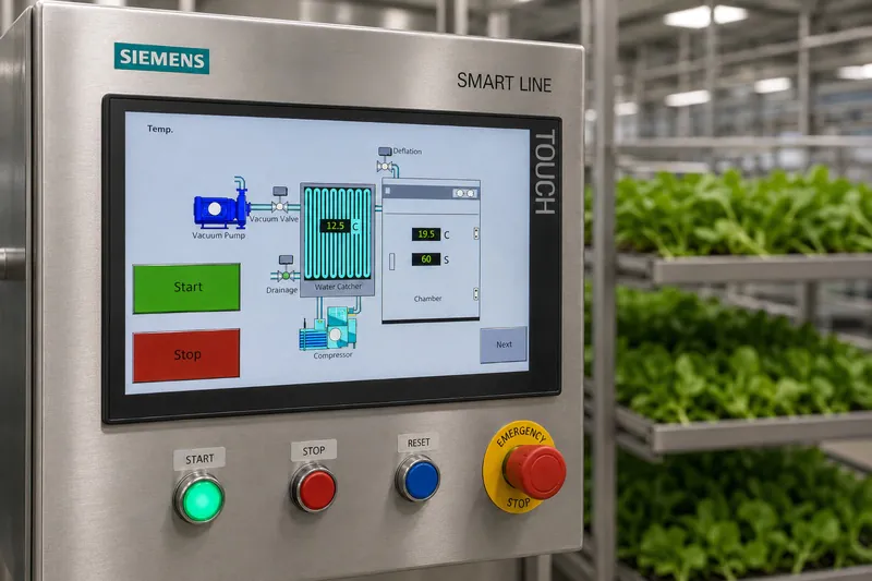 Vacuum cooling cycle control screen used to prevent over-cooling damage in baby leaves
